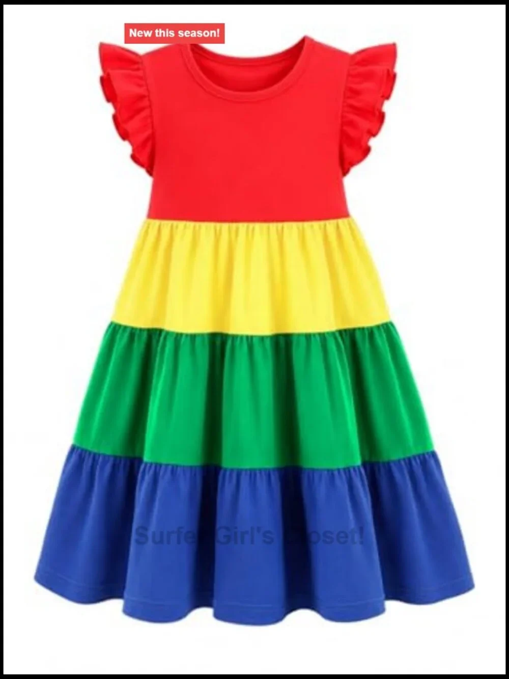 Girls 100% Cotton Tiered Dress Flutter Sleeve Swing Sundress Birthday